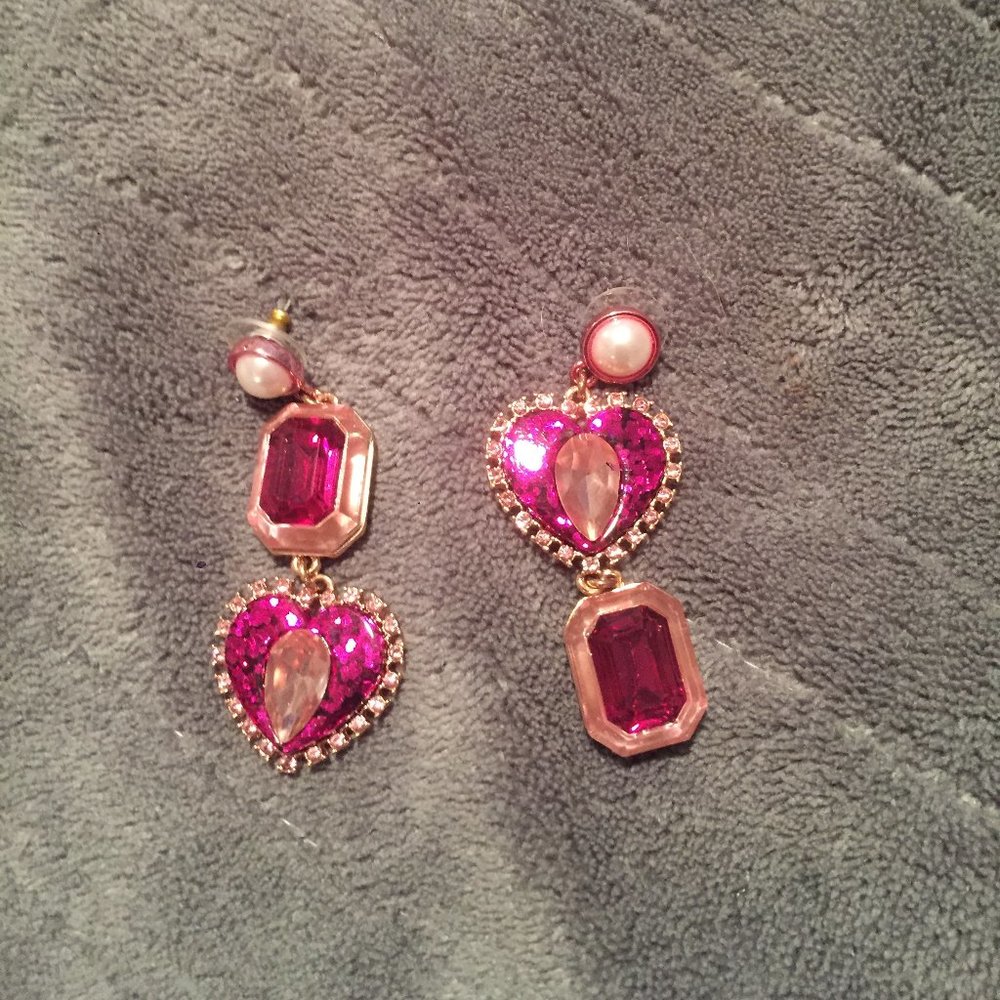 Betsey Johnson Pink Glitter Earrings